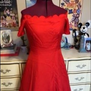 Red Scalloped Off Shoulder Dress